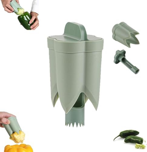 2-in-1 Fruit Pepper Corer, Pepper Corer Seed Remover Tool, Pepper Seed Corer Remover, Quick Core Pepper Corer, Chili Corer, Fruit & Vegetable Quick Corer and Cave Tools (Green)
