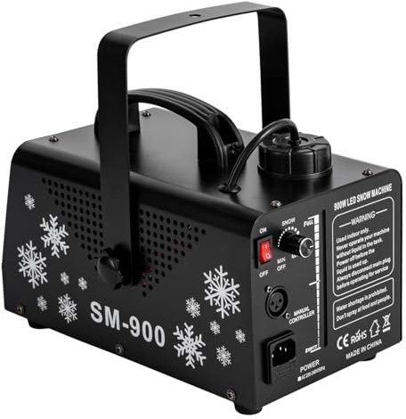 Schneemaschine 900W Schneemaschine mit 12 LED-Lichtfarben und 2 Fernbedienungen, Perfekt für Halloween, Weihnachten, Hochzeit, Partys und DJ-Bühne