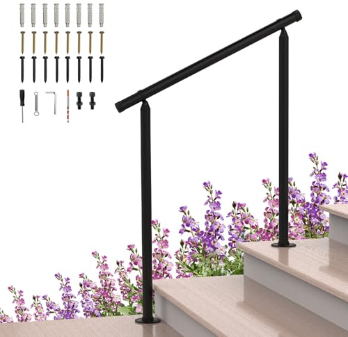 Shinoske Outdoor-Handlauf, Treppengeländer, Metall-Handläufe mit Installationsset für Beton, Veranda-Stufen, einstufige Montage, schwarz, 1 Packung, Handläufe für Außentreppen passend für 2 bis 3