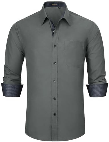 Enlision Herrskjorta för bröllop, långärmad, normal passform, skjortor, business casual, formell, kontrastskjorta med ficka, XL