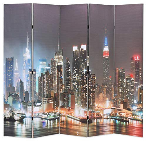 Homgoday Paravento Pieghevole 200x170 cm Stampa New York di Notte, Mobili Paravento da Esterno Balcone Giardino, Separe da Esterno Giardino, Divisorio Giardino Esterno, Separe Divisorio Esterno