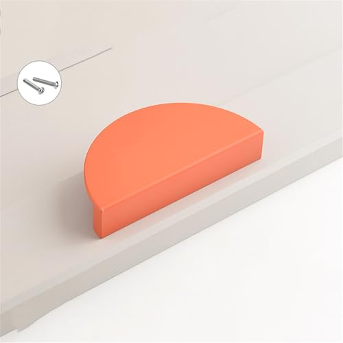 FQFLXY6589 2 Stück Möbelgriffe Aluminium-Legierung Schubladengriff Bunte Griffe für das Kinderzimmer Türgriff halbrund Schrankgriffe halbmondförmig für Küchenschränke,Kleiderschrank,Tür (74mm,Orange)