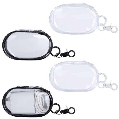 Mini Bolsa de Almacenamiento de Viaje para Accesorios Electrónicos Estuches de Auriculares con Llavero Pequeña Cable Almacenamiento Bolsa para Adaptador de Corriente,Cargador 4 Piezas Negro Blanco