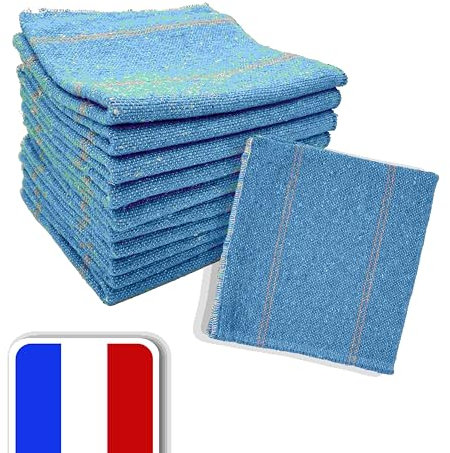LNT France - Lot de 10 Serpillères L'original Blue G - 50 x 100 cm, Toile de Jean recyclé. Multi usages, Nettoyage de Tous Les sols. Très résistantes. Fabriqué en France. (10)