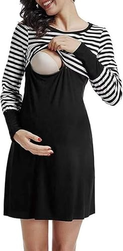 Robe Grossesse Manches Longues Robe d'allaitement Femmes Robe Maternité (FR/ES, Alpha/Lettres, TG, Taille Normale, Taille Normale, Noir)