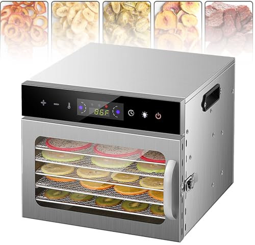 Essiccatore per alimenti, essiccatore per frutta e carne, con controllo della temperatura regolabile da 30 a 90°C, vassoi rimovibili, per carne secca, carne, frutta, verdura e snack salutari,6Tiers