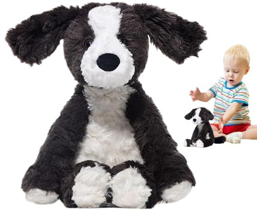 Border Collie Plüschtier, schwarz-weißes Welpenspielzeug, realistisches Tierspielzeug, Schwarz und Weiß | Bequemes Plüschkissen für Hunde, Spielzeuge, Kuschelkissen für Kleinkinder, Garn