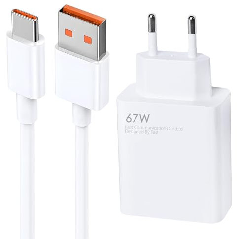 EuAcesry Chargeur 67W Charge Rapide, Chargeur et Câble USB C 1.5M pour Note 12/13/9/9 Pro/11/11S/8 Pro/10 Pro/10S/9T/9S, Charger Adaptateur Secteur Recharge Smartphone