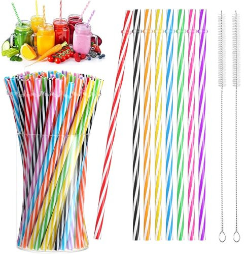 RJFUJP 50 PCS Plastic Straws, Reusable, Candy-Striped Design, Perfect for Parties & Daily Use