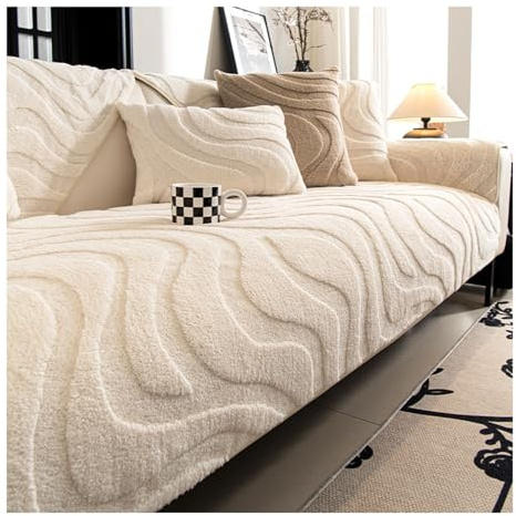 Tauzveok Plüsch Überdecke Sofa, rutschfest Sofa Schoner, Verdickt Couchdecken, Sofadecken Für Sitzfläche, Sofa Auflage Für Katzen Und Hunde, Winter Sofaschutzdecke,Off White,110 * 160cm