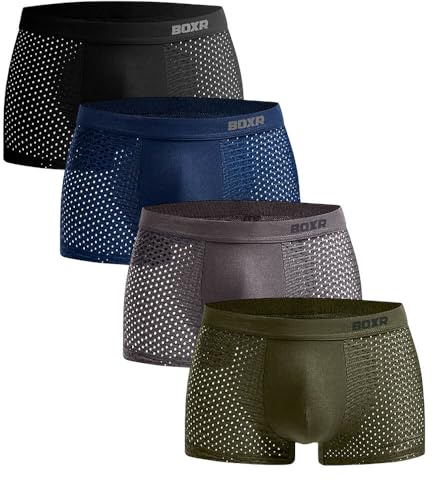 BOXR Bambus Boxershorts Herren 4er Pack – Atmungsaktiv & Ultraweich, Hautfreundlich & Elastisch, Perfekte Passform, Unterwäsche Herren Unterhosen Männer, Perfekt für Alltag & Sport (Gr. S–3XL)