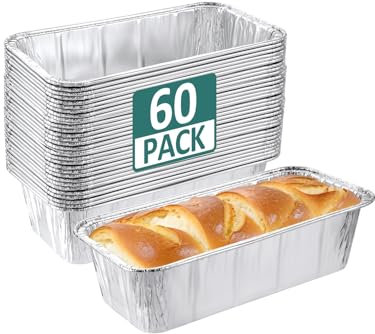 NEEBAKE 60 Pack 8.5x4.5x2.5 Disposable Aluminum Loaf Pans - 2 Lb Small-Aluminum-Foil-Pans-Tin-Foil-Baking-Pans-Tin-Trays-Food-Containers-for-Baking-Cakes-Bread-Meat-Loaves
