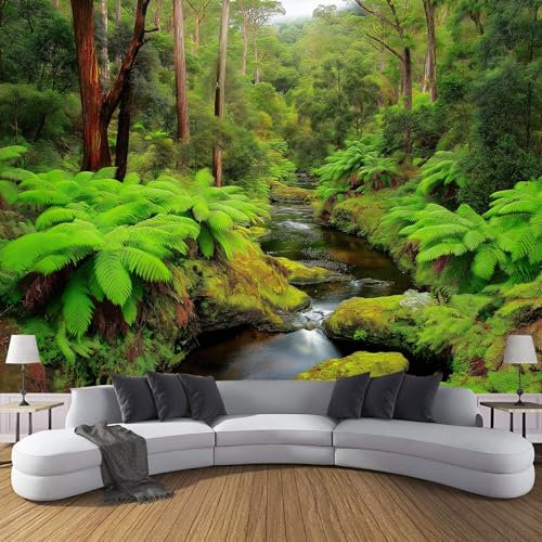 MIATCENRT Papel Tapiz Fotográfico Para Dormitorio Sala De Estar, Bosque Río Papel Tapiz Decorativo, Paisaje Natural Papel Tapiz Fotográfico Tela De Seda 250Anx175Al Cm (No Autoadhesivo)