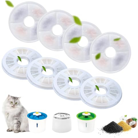Filtros Fuente Gatos Filtro Fuente para Gatos 8 Piezas Filtros para Fuente de Agua Gatos con Resina y Carbón Activo Filtros de Repuesto de Agua Gato/Perro 3L Filtros Fuente de Fuentes de Mascotas