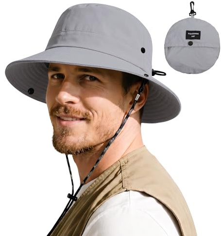 ehsbuy Sonnenhut Herren Damen Safari Fischerhut Wasserdicht Cowboy Style Boonie Bucket Hut Faltbar Sommerhut mit Verstellbare Kinnriemen für Wandern Outdoor