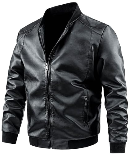 Giacca in Pelle Uomo, Giubbotto Imbottito Antivento Elegante Bomber Giacca in Ecopelle Giacca da Motociclista Giubbotto in Similpelle Stile Biker Giubbotto Chiodo Giacca Baseball Soffice E Resistente