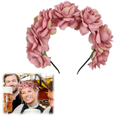 OUDQFCJ Haarreif Blumen Haarkranz Damen Mädchen Trachten Haarschmuck mit Blüten für Hochzeit Karneval Mottoparty oktoberfest oktoberfest deko