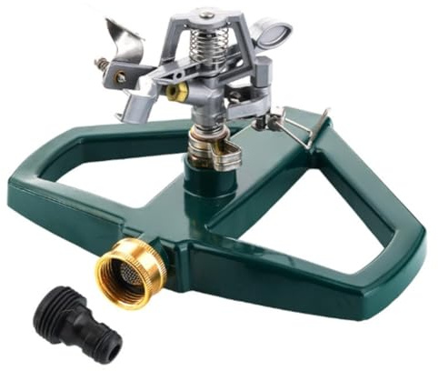 Arroseur d'eau de Jardin Automatique Rotative Pelouse, Arroseur de Jardin Arroseur Premium Automatique 360 Rotatif Réglable Jardin, Arrosage Jardin à Impact Pulsé avec Base en Métal (Argenté)