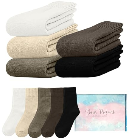 Joligiao Chaussette Chaude Femme 5 Paires Thermiques Chaussettes en Coton Chaussettes Hiver Chaudes Doux et Épais Chaussette Thermique pour Cadeau Noel pour Femme 35-43(C-regular,Taille unique)