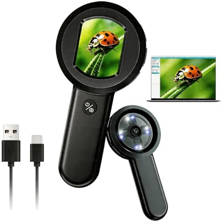 Ouitble Digitales Lupe 2.0 IPS-Bildschirm 4X Digitale Handlupe mit 8 LED-Leuchten für Erwachsene, 16MP Handmikroskop für Wartung Lesen Schmuck Unterricht Beobachtung (Keine Speicherkarte)