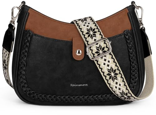 RAINSMORE Crossbody Bags for Women, PU Leather Women's Cross-body Bags with Multi Pockets, Waterproof Ladies Shoulder Handbags with Adjustable Wide Strap, Black and Brown