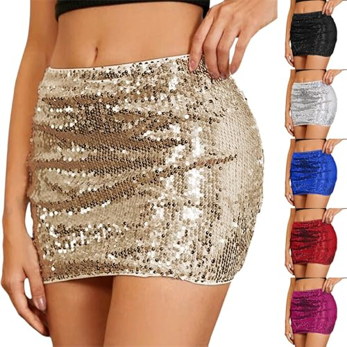 Falda de lentejuelas con purpurina para mujer, dorada, sexy, falda de cadera, minifalda elegante, festiva, falda de lentejuelas corta, corte ajustado, falda de baile, carnaval, fiesta, Nochevieja