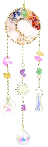 QIANSSE Chakra Crystal Tree of Life Suncatcher Handmade Hanging Ornament | Healing Gemstone Decor, Window & Garden Hanging, Ideal Mothers Day & Crystal Gifts for Women