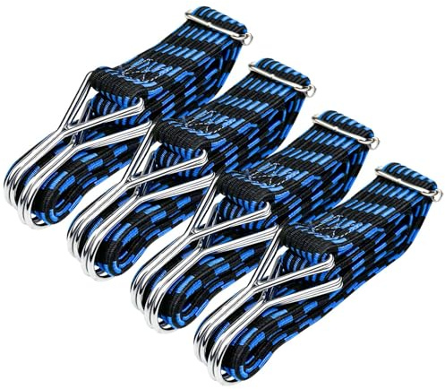 Fousenuk Lot de 4 Pièces Tendeurs Elastique avec Crochets, Tendeur en Caoutchouc, Sandow Corde, Sangle de Tension, Bungee Cords Réglables, pour Le Transport de Charges, Vélo, Moto, Voiture, Camping