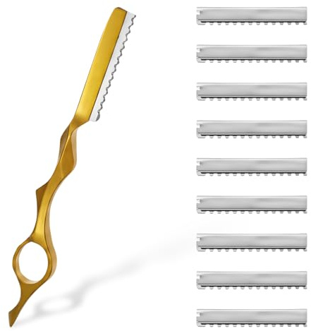 Hair Cutting Comb Set with Replacement Stainless Blades Gold Professional Hairdressing Tool Trimming Tool Thinning Tool for Salon and Home Use Styling Accessories
