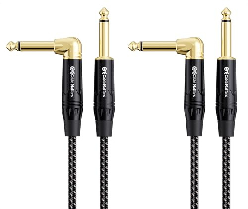 Cable Matters 2-Pack Braided 1/4 Inch TS Right Angle Electric Guitar Cable - 3ft, Straight to Right Angle Guitar Cord, Instrument Cable for ElectricGuitar, Bass AMP, Mixer, Equalizer