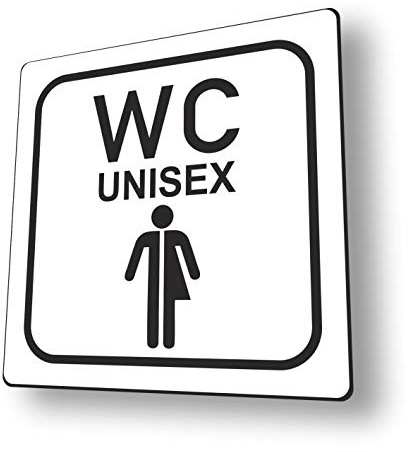 UNISEX WC Schid - Geschlechtsneutrales Toilettenschild auf 3 mm Aluminium - Wetterfester Druck 12 x 12 cm - abgerundete Ecken mit Klebepunkten zur optimalen Befestigung - rückstandslos entfernbar!