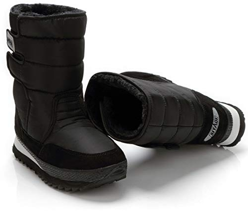 DADAWEN Mens Womens Waterproof Warm Fur Lined Cold Weather Outdoor Winter Snow Boots Black 10.5 Women/9.5 Men