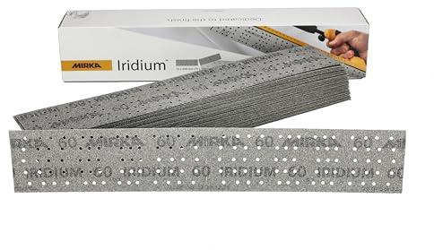 Mirka Papel de lija Iridium 70x400mm 140 agujeros cierre adhesivo | Papel de lija perforado con cierre adhesivo ideal para lacas masillas imprimación madera acero y materiales minerales