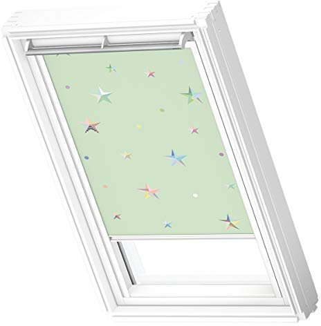 VELUX Verdunkelungsrollo für Dachfenster PK10 Grüne Sterne mit weißer Schiene