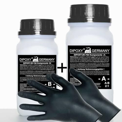 3,0kg Epoxidharz 2K Harz + Härter + Handschuhe EP Laminierharz in Profi Qualität Glasklar und geruchsarm Gießharz Epoxy UV Stab. für Holz Tisch Boden Aquarium Terra Formenbau GFK DIPOXY-2K-700