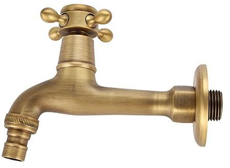 Vintage Massiv Messing Wasserhahn mit Dichtung Pad, G1/2 Single Kaltwasser Wasserhahn Wand Mop Pool Wasserhähne Garten Wasserhahn Auslaufventil für Badezimmer Küche Toilette(Lange)