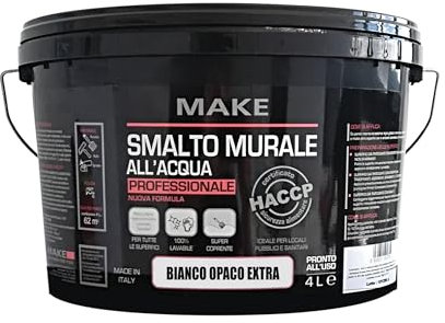MAKE DESIGN FOR YOU | Smalto Murale Super Resistente, 4 litri, Bianco Opaco, Base Acqua. Crea una Superficie Compatta, Priva di Porosità e Anti-Polvere. Prodotto Certificato HACCP, Made in Italy.