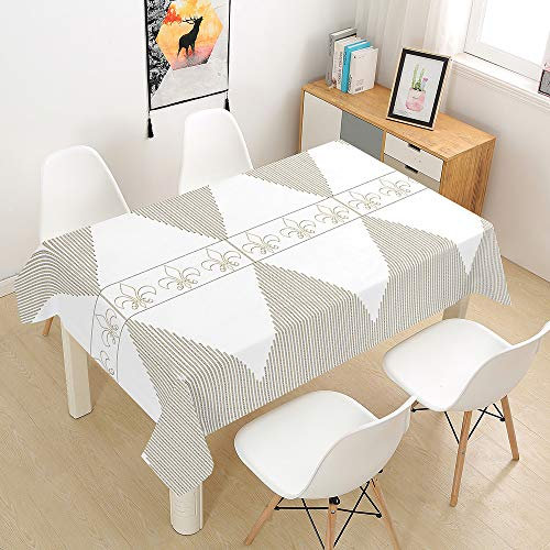 Morbuy Geometrie Tischdecke Abwaschbar Drucken Tischtuch Rechteckig Tischwäsche Gartentischdecke Outdoor Tischdekoration Wasserdicht Polyester Ölfest Pflegeleicht (140x200cm,weiß grau)