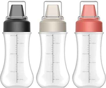 Cdemiy Measurable Condiment Squeeze Bottle, 3 PCS 350ML Refillable Condiment Containers, 5 Hole Sauce Squeeze Bottle with Leak Proof Cap, Labels and Scale, for Ketchup, Mustard, Honey, Sauce