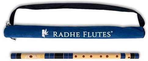 Radhe Flutes PVC-Faser, naturfarben, für Rechtshänder, dunkelblaue und schwarze Fäden, verschiedene Farben für Samtbezug und komplette Flötenanfänger, Online-Kurs in Hindi und Englisch