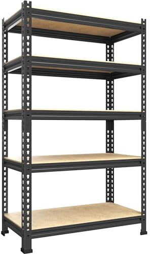 PrimeZone Storage Shelves 5 Tier Adjustable Garage Storage Shelving, Heavy Duty Metal Storage Utility Rack Organizer Shelf Unit for Warehouse Pantry Closet Kitchen Basement, 28 x 12 x 59, Black