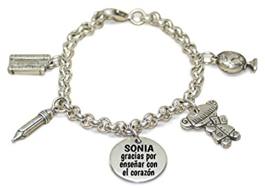 Pulsera charms PROFE. Pulsera de eslabones especial profesoras. Regalos para profesores. Ideal para regalar en fin de curso. Regalos personalizados y originales para profes.