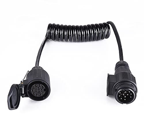BEIJISTAR 1.6M 8-Adriges Anhänger Verlängerungskabel mit Anhängerstecker Steckdose 13 polig, 12V Anhänger Verlängerung Kabelverbinder, Spiralkabel 8-Adriges, für LKW RV Wohnwagen Traktor