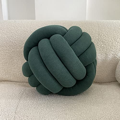Knot Pillow Knotted Throw Pillows Ball, Decorative Throw Pillows Sphere Pillow Round Cushion Soft Knot Ball Pillow, Sofa Lumbar Pillow Chair Back Cushion(Dark Green, 11Iinch)