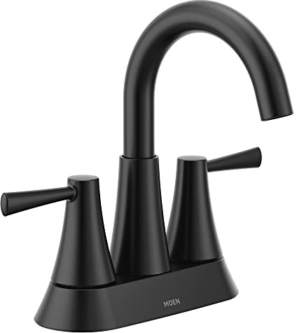 Moen Ronan Matte Black Two-Handle 4 Centerset Modern Bathroom Faucet with Push-Down Drain, 84022BL