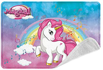 ICE TOYS Asciugamano protettore di scrivania tovaglietta in tessuto per bambine 30x40cm 100% poliestere per scuola viaggio regalino (Unicorno)