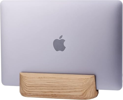TheHrdwoodCom Laptop Stand Vertical Laptop Holder for Desk - All MacBook Vertical Stand up to 0.7'' Thick - Handmade MacBook Holder of Natural Wood (Single Oak)