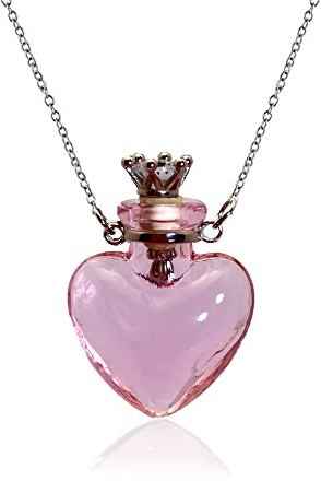 Bysxny 1PC 1PC Colorful Heart Vial Perfume Bottle Necklaces Stainless Steel Chain Make a Wish Aroma Essential Oil Diffuser Pendant necklace Women Jewelry (Pink Heart)