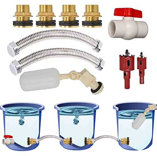 Rain Barrel Collection Kit - Prevent Overflow, 3/4 Bulkhead Fitting, Garden Hose Adapter, Float Valve, Spigot