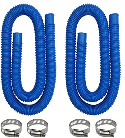 Swimming Pool Hose Replacement Hose 32MM Length 59 1.25Inches DiameterCompatible with Vacuum Filter Pump 330 GPH 530 GPH 607/637GPH(2 PCS Hoses and 4 Clamps) Blue